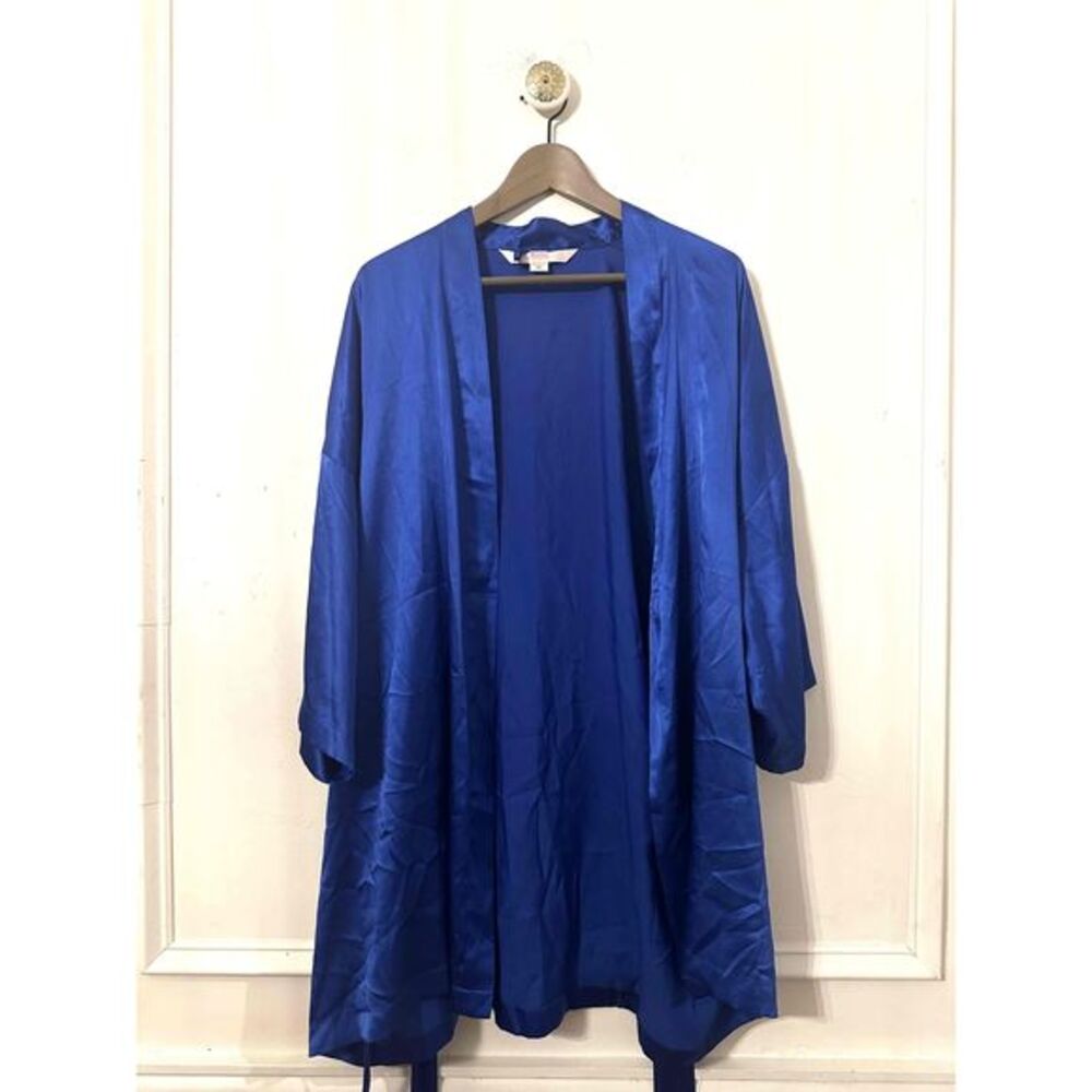 Victoria Secret Womens One Size Royal Blue Kimono Style Tie Belt Robe